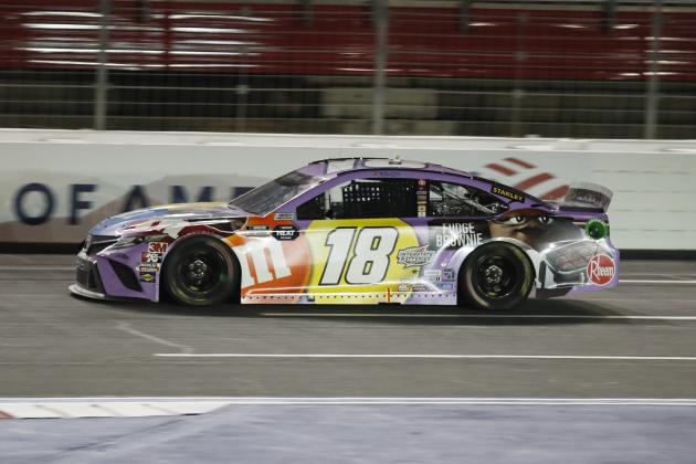 Kyle Busch drives during a NASCAR Cup Series auto race at Charlotte Motor Speedway Thursday, May 28, 2020, in Concord, N.C. (AP Photo/Gerry Broome)