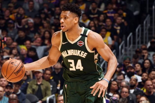 LOS ANGELES, CA - MARCH 6: Giannis Antetokounmpo #34 of the Milwaukee Bucks handles the ball during the game against the Los Angeles Lakers on March 6, 2020 at STAPLES Center in Los Angeles, California. NOTE TO USER: User expressly acknowledges and agrees that, by downloading and/or using this Photograph, user is consenting to the terms and conditions of the Getty Images License Agreement. Mandatory Copyright Notice: Copyright 2020 NBAE (Photo by Andrew D. Bernstein/NBAE via Getty Images)