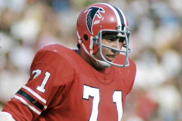 ATLANTA, GA - CIRCA 1972:  John Zook #71 of the Atlanta Falcons looks on during an NFL football game circa 1972 at Atlanta-Fulton County Stadium in Atlanta, Georgia. Zooks played for the Falcons from 1969-75. (Photo by Focus on Sport/Getty Images)