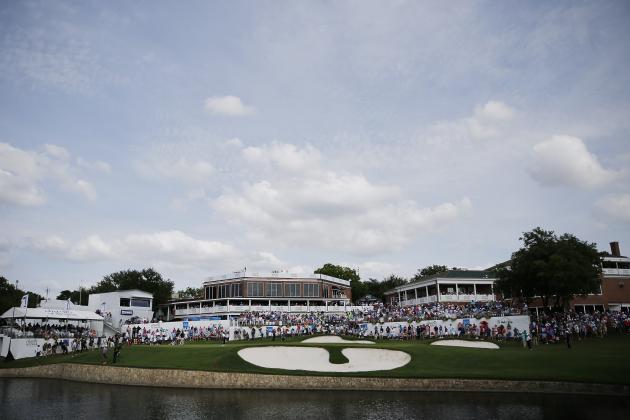 FORT WORTH, TEXAS - MAY 26: A general view of the 18th green during the final round of the Charles Schwab Challenge at Colonial Country Club on May 26, 2019 in Fort Worth, Texas. (Photo by Michael Reaves/Getty Images)