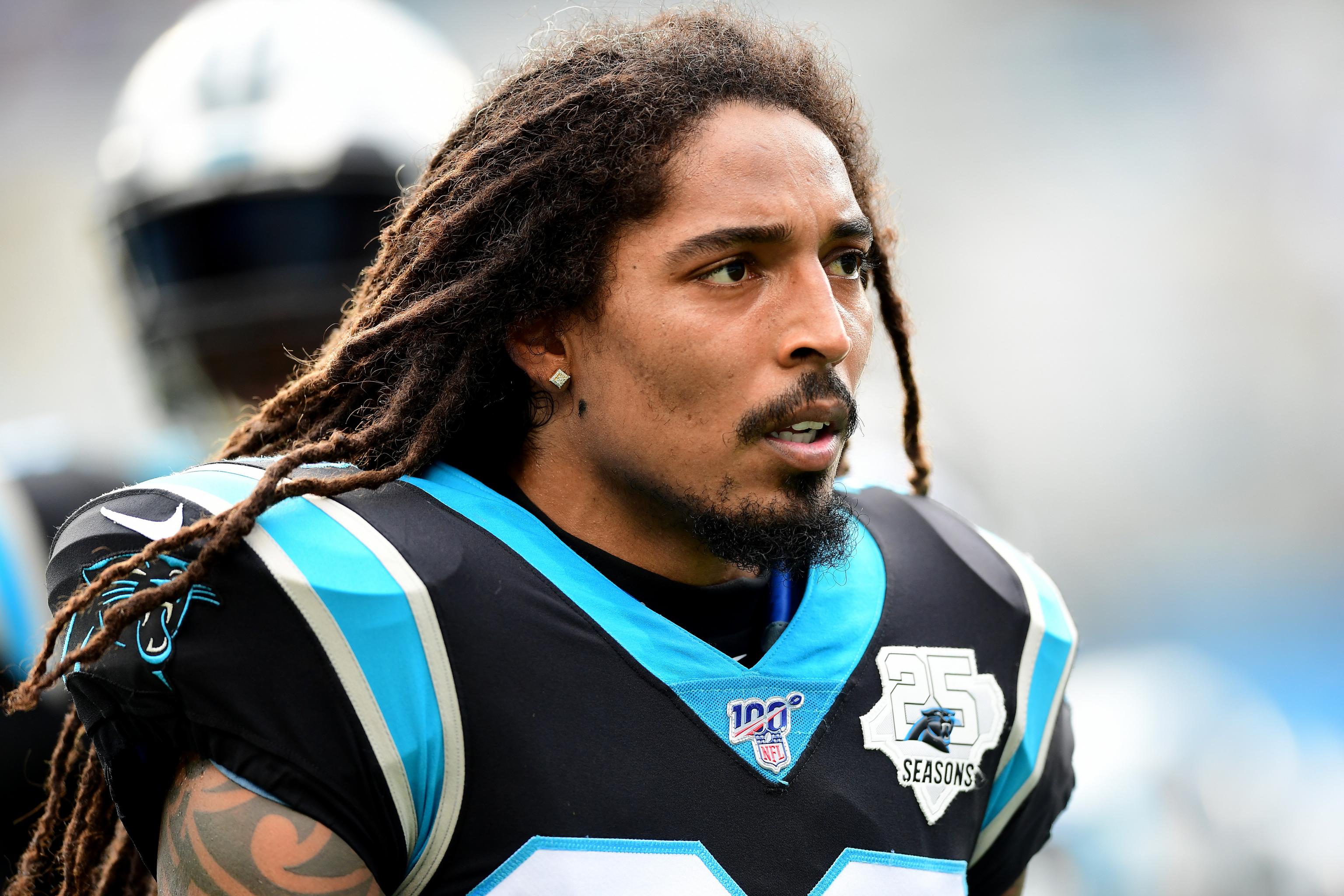 Carolina Panther Tre Boston (33) heads to practice. The Carolina