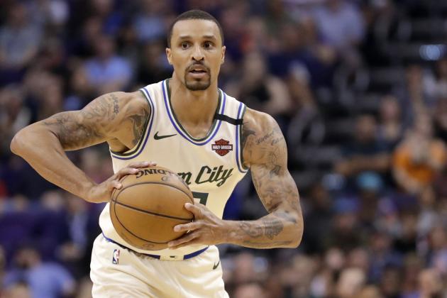Milwaukee Bucks guard George Hill against the Phoenix Suns during the second half of an NBA basketball game Sunday, March 8, 2020, in Phoenix. (AP Photo/Matt York)