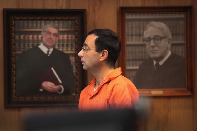 CHARLOTTE, MI - FEBRUARY 05:  Larry Nassar arrives in court to be sentenced by Judge Janice Cunningham for three counts of criminal sexual assault in Eaton County Circuit Court on February 5, 2018 in Charlotte, Michigan. Nassar has been accused of sexually assaulting more than 150 girls and young women while he was a physician for USA Gymnastics and Michigan State University. Cunningham sentenced Nassar to 40 to 125 years in prison. He is currently serving a 60-year sentence in federal prison for possession of child pornography. Last month a judge in Ingham County, Michigan sentenced Nassar to an 40 to 175 years in prison after he plead guilty to sexually assaulting seven girls.  (Photo by Scott Olson/Getty Images)