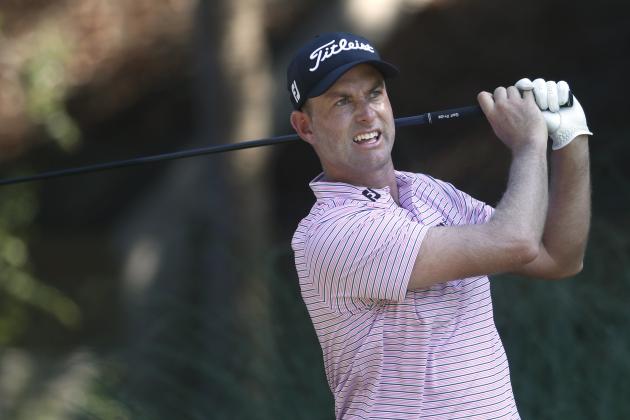 Webb Simpson tees off during the second round of the RBC Heritage golf tournament, Friday, June 19, 2020, in Hilton Head Island, S.C. (AP Photo/Gerry Broome)