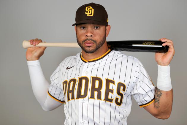 PEORIA, ARIZONA - FEBRUARY 20: Tommy Pham #28 of the San Diego Padres poses for a photo during Photo Day at Peoria Sports Complex on February 20, 2020 in Peoria, Arizona. (Photo by Brady Klain/Getty Images)
