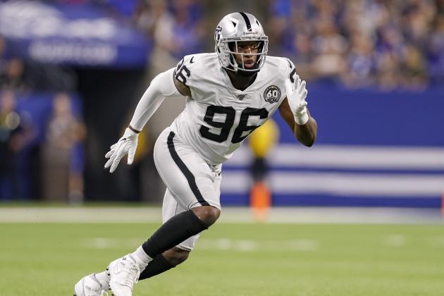 INDIANAPOLIS, IN - SEPTEMBER 29: Clelin Ferrell #96 of the Oakland Raiders rushes during the game against the Indianapolis Colts at Lucas Oil Stadium on September 29, 2019 in Indianapolis, Indiana. (Photo by Michael Hickey/Getty Images)