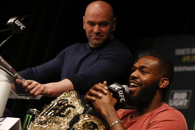 NEW YORK, NY - APRIL 27:  Jon Jones speaks at a press conference with UFC president Dana White at a media availability for UFC 200 at Madison Square Garden on April 27, 2016 in New York City. (Photo by Jeff Zelevansky/Getty Images)