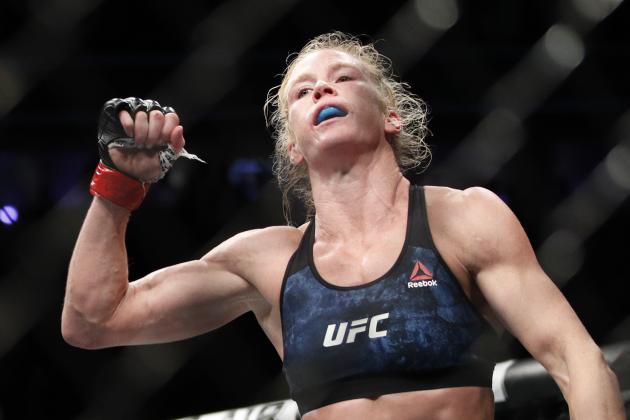 Holly Holm celebrates after defeating Raquel Pennington during a UFC 246 women's bantamweight mixed martial arts bout Saturday, Jan. 18, 2020, in Las Vegas. (AP Photo/John Locher)