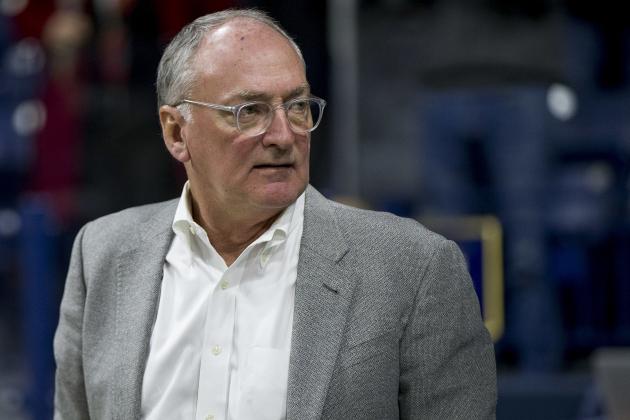 Notre Dame athletic director Jack Swarbrick on hand during an NCAA college basketball game between Notre Dame and Mount St. Mary's Monday, Nov. 13, 2017, in South Bend, Ind. Notre Dame won 88-62. (AP Photo/Robert Franklin)