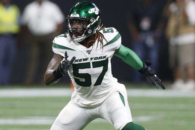 New York Jets linebacker C.J. Mosley (57) runs in a preseason NFL football game against the Atlanta Falcons, Thursday, Aug. 15, 2019 in Atlanta. (Michael Zarrilli/AP Images for Panini, via AP)