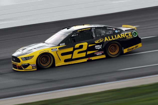 Driver Brad Keselowski (2) races during a NASCAR Cup Series auto race, Sunday, Aug. 2, 2020, at the New Hampshire Motor Speedway in Loudon, N.H. (AP Photo/Charles Krupa)