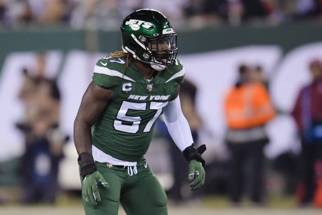 FILE - In this Oct. 21, 2019, file photo, New York Jets inside linebacker C.J. Mosley gets ready for a play by the New England Patriots during the first half of an NFL football in East Rutherford, N.J. Mosley is feeling healthy and ready to be a force again in the middle of the Jets' defense. The star middle linebacker missed almost all of last year in his first season with his new team because of a groin/core muscle injury. But, Mosley has been given a good report from the doctors, and expects to have no limitations during training camp. (AP Photo/Bill Kostroun, File)