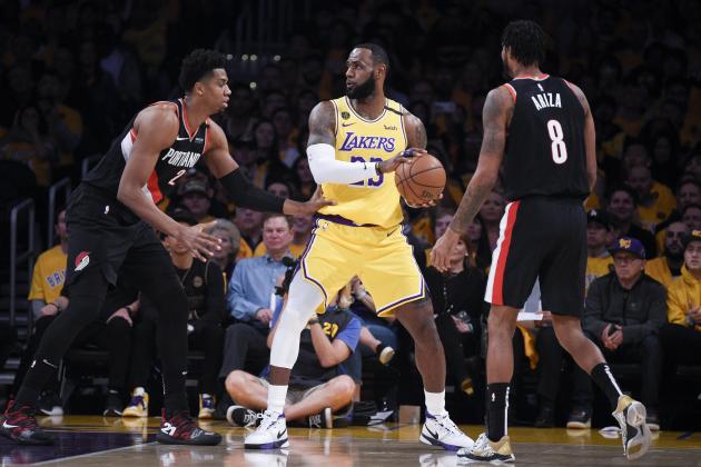 Los Angeles Lakers forward LeBron James in action during the second half of an NBA basketball game against the Portland Trail Blazers in Los Angeles, Friday, Jan. 31, 2020. (AP Photo/Kelvin Kuo)
