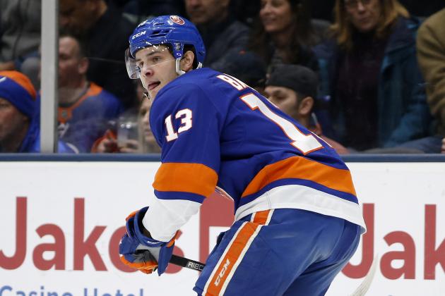New York Islanders center Mathew Barzal (13) skates during an NHL hockey game against the Carolina Hurricanes, Saturday, March 7, 2020, in Uniondale, NY. (AP Photo/Jim McIsaac)