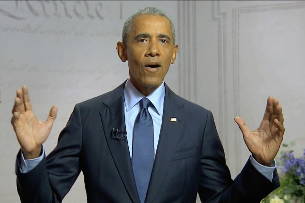 In this image from video, former President Barack Obama speaks during the third night of the Democratic National Convention on Wednesday, Aug. 19, 2020. (Democratic National Convention via AP)