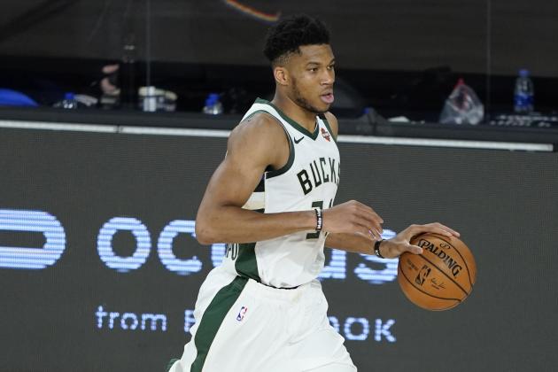 Milwaukee Bucks' Giannis Antetokounmpo drives up court during the second half of an NBA basketball first round playoff game against the Orlando Magic Monday, Aug. 24, 2020, in Lake Buena Vista, Fla. (AP Photo/Ashley Landis, Pool)