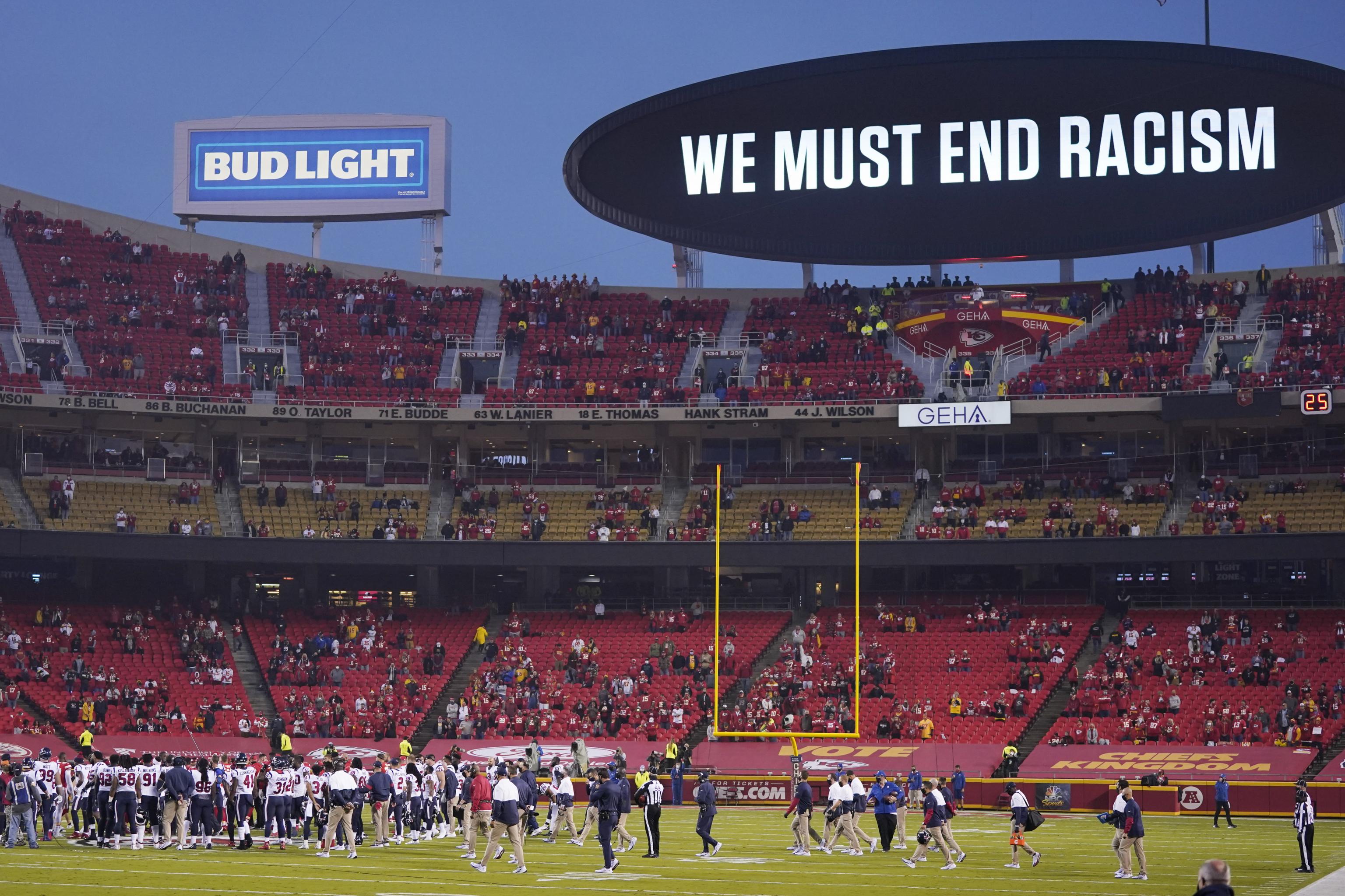 Kansas City Chiefs fans booed during a moment of unity against