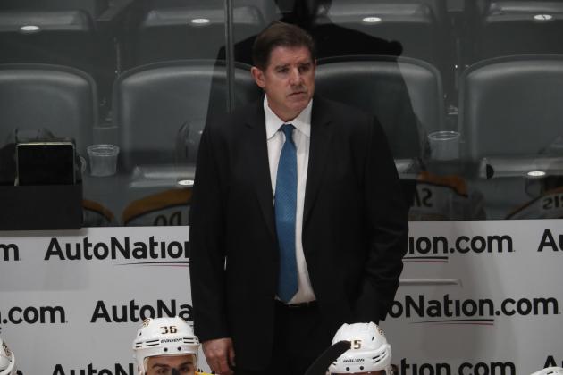 Nashville Predators head coach Peter Laviolette in the third period of an NHL hockey game Wednesday, Nov. 7, 2018, in Denver. Nashville won 4-1. (AP Photo/David Zalubowski)