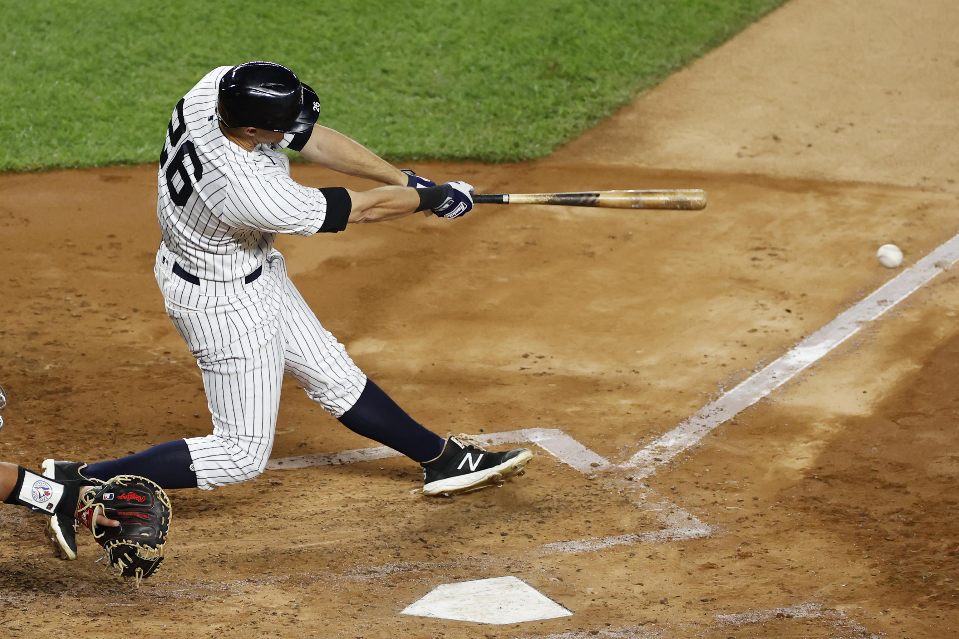 New York Yankees second baseman DJ LeMahieu hits a double and