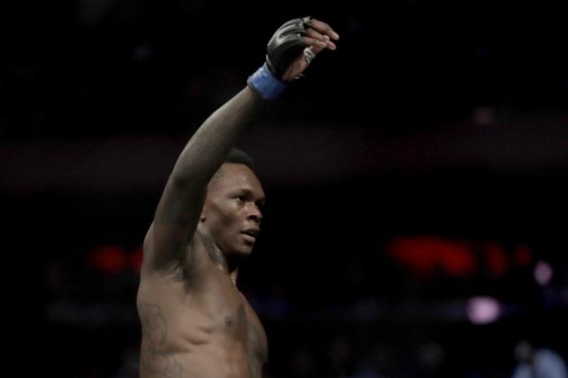 Israel Adesanya reacts after defeating Derek Brunson by technical knockout during the first round of a middleweight mixed martial arts bout at UFC 230, Saturday, Nov. 3, 2018, at Madison Square Garden in New York. (AP Photo/Julio Cortez)