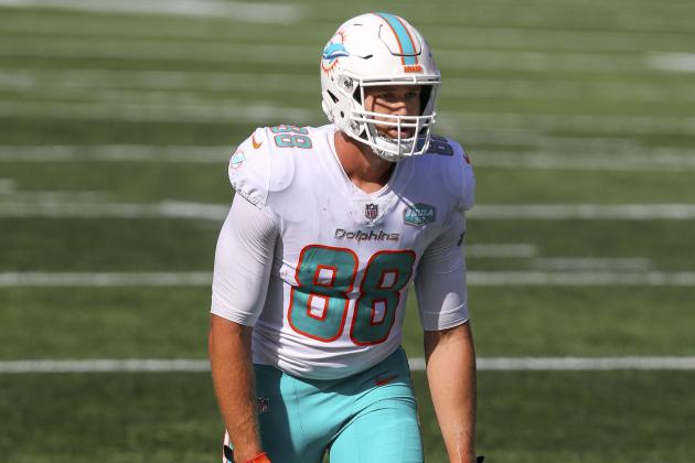 Miami Dolphins tight end Mike Gesicki (88) during the second half of an NFL football game against the New England Patriots, Sunday, Sept. 13, 2020, in Foxborough, Mass. (AP Photo/Stew Milne)