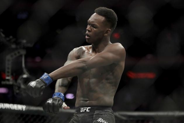 Israel Adesanya reacts after defeating Derek Brunson during the first round of a middleweight mixed martial arts bout at UFC 230, Saturday, Nov. 3, 2018, at Madison Square Garden in New York. (AP Photo/Julio Cortez)