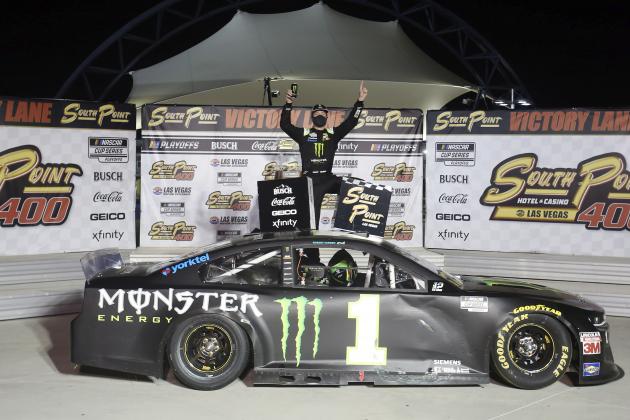 Kurt Busch celebrates after winning a NASCAR Cup Series auto race, Sunday, Sept. 27, 2020, in Las Vegas. (AP Photo/Isaac Brekken)