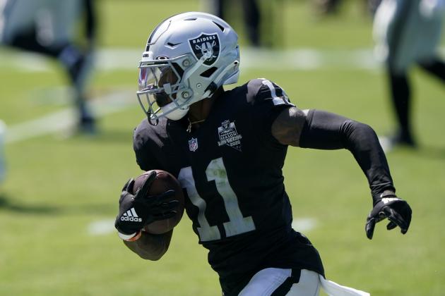 Las Vegas Raiders wide receiver Henry Ruggs III runs against the Carolina Panthers during the first half of an NFL football game Sunday, Sept. 13, 2020, in Charlotte, N.C. (AP Photo/Brian Blanco)
