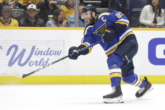 St. Louis Blues defenseman Alex Pietrangelo plays against the Nashville Predators in the first period of an NHL hockey game Sunday, Feb. 16, 2020, in Nashville, Tenn. (AP Photo/Mark Humphrey) St. Louis Blues defenseman Alex Pietrangelo plays against the Nashville Predators in the first period of an NHL hockey game Sunday, Feb. 16, 2020, in Nashville, Tenn. (AP Photo/Mark Humphrey)