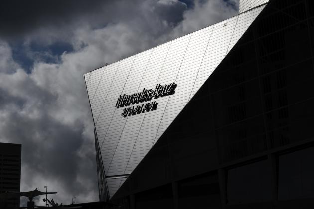 Mercedes-Benz Stadium is shown before an NFL football game between the Atlanta Falcons and the Seattle Seahawks, Sunday, Sept. 13, 2020, in Atlanta. The Seattle Seahawks won 38-25. (AP Photo/Danny Karnik)