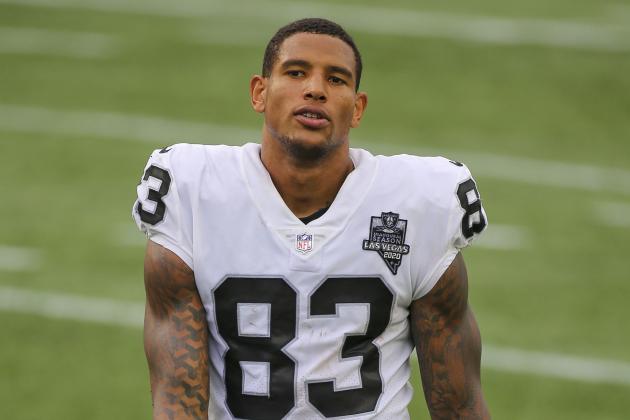 Las Vegas Raiders tight end Darren Waller (83) following an NFL football game against the New England Patriots, Sunday, Sept. 27, 2020, in Foxborough, Mass. (AP Photo/Stew Milne)