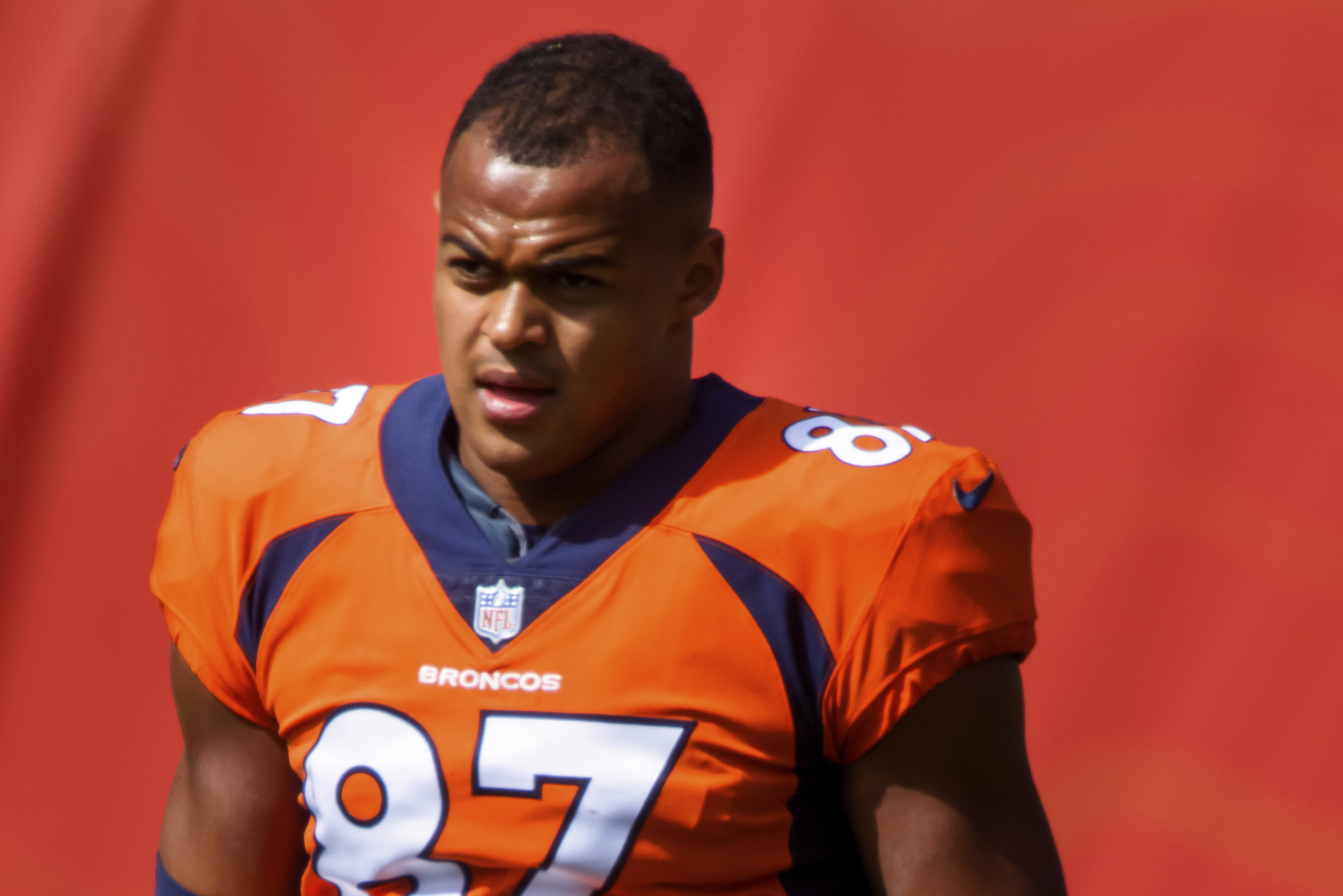 Denver Broncos tight end Noah Fant (87) against the New York Jets