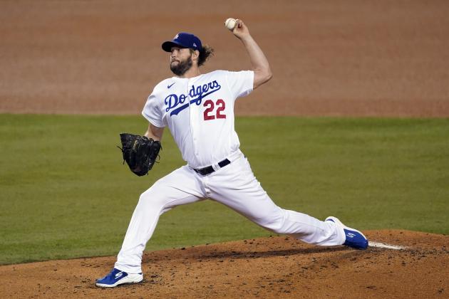 Los Angeles Dodgers starting pitcher Clayton Kershaw throws to a Milwaukee Brewers batter during the third inning in Game 2 of a National League wild-card baseball series Thursday, Oct. 1, 2020, in Los Angeles. (AP Photo/Ashley Landis)