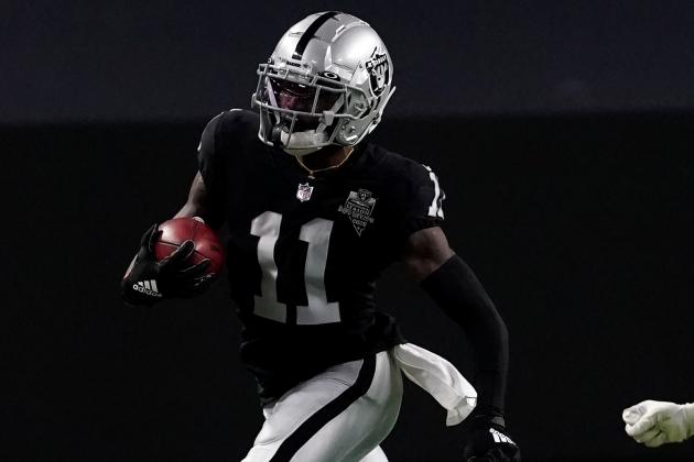 Las Vegas Raiders wide receiver Henry Ruggs III #11 runs with the ball after the catch against the New Orleans Saints during an NFL football game, Monday, Sept. 21, 2020, in Las Vegas. (AP Photo/Jeff Bottari)