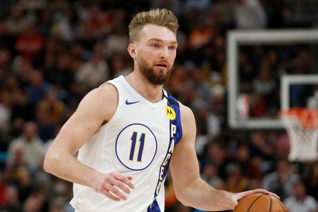 Indiana Pacers forward Domantas Sabonis (11) brings the ball up court in the first half during an NBA basketball game against the Utah Jazz Monday, Jan. 20, 2020, in Salt Lake City. (AP Photo/Rick Bowmer)