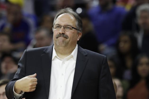 Detroit Pistons head coach Stan Van Gundy gestures during the second half of an NBA basketball game against the Toronto Raptors, Wednesday, April 5, 2017, in Auburn Hills, Mich. (AP Photo/Carlos Osorio)