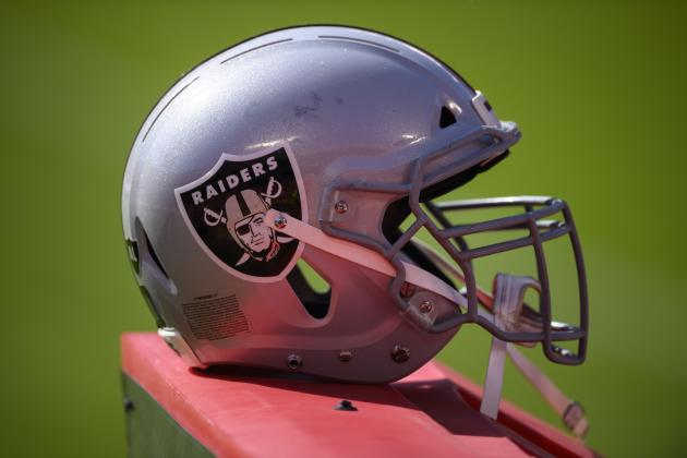 A Las Vegas Raiders helmet on the sidelines during an NFL football game against the Kansas City Chiefs, Sunday, Oct. 11, 2020, in Kansas City, Mo. (AP Photo/Reed Hoffmann)