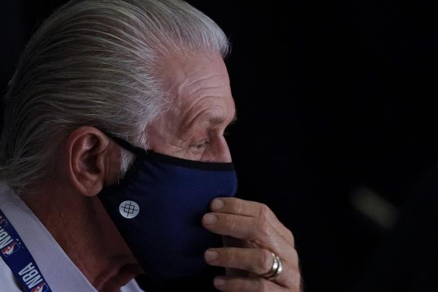 Miami Heat president Pat Riley watches before an NBA conference semifinal playoff basketball game against the Milwaukee Bucks Sunday, Sept. 6, 2020, in Lake Buena Vista, Fla. (AP Photo/Mark J. Terrill)