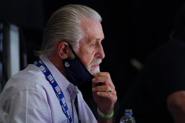 Miami Heat president Pat Riley watches before an NBA conference semifinal playoff basketball game against the Milwaukee Bucks Sunday, Sept. 6, 2020, in Lake Buena Vista, Fla. (AP Photo/Mark J. Terrill)