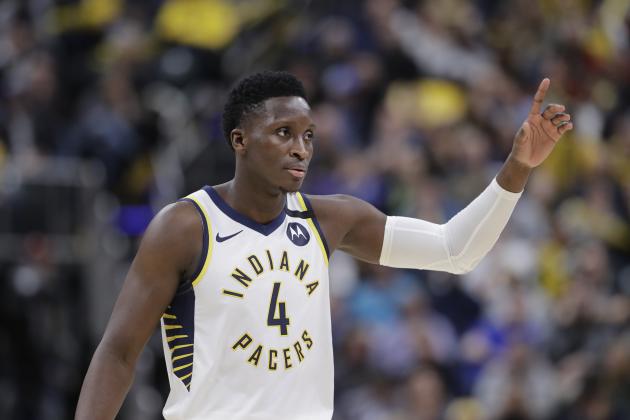 Indiana Pacers' Victor Oladipo (4) in action during the second half of an NBA basketball game against the Chicago Bulls, Wednesday, Jan. 29, 2020, in Indianapolis. Indiana won 115-106 in overtime. (AP Photo/Darron Cummings)