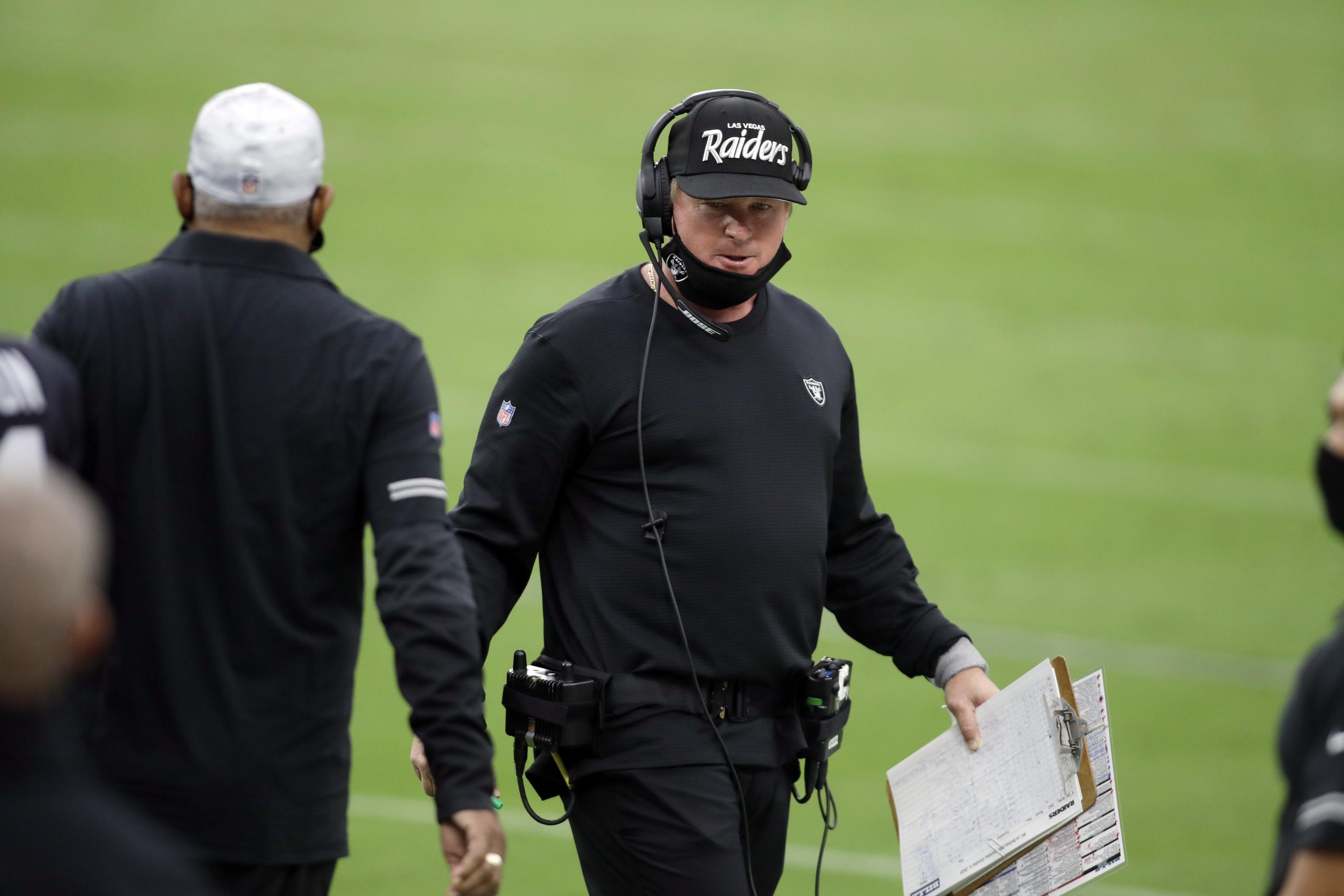 Jon Gruden spotted wearing Oakland Raiders cap to start game vs. Los  Angeles Chargers - ESPN