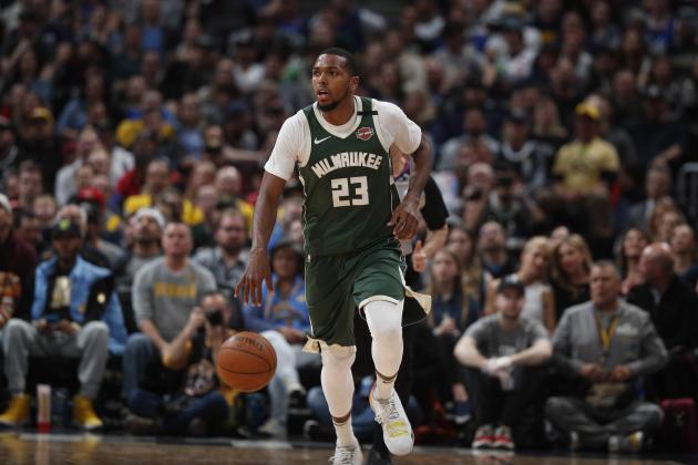 Milwaukee Bucks guard Sterling Brown (23) in the second half of an NBA basketball game Monday, March 9, 2020, in Denver. The Nuggets won 109-95. (AP Photo/David Zalubowski)