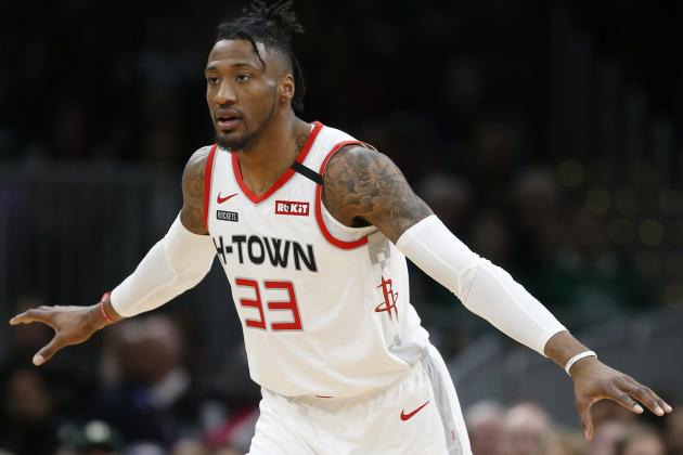 Houston Rockets' Robert Covington plays against the Boston Celtics during an NBA basketball game in Boston, Saturday, Feb. 29, 2020. (AP Photo/Michael Dwyer)