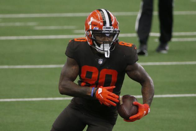 Cleveland Browns wide receiver Jarvis Landry (80) runs after a reception against the Dallas Cowboys during an NFL Football game in Arlington, Texas, Sunday, Oct. 4, 2020. (AP Photo/Michael Ainsworth)