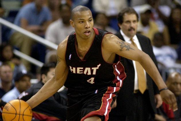 Miami Heat forward Caron Butler (4) drives the ball in the second half against the New Orleans Hornets in Game 3 of a first-round NBA playoff series Saturday, April 24, 2004, in New Orleans. Butler scored 24 points in the Heat's 77-71 loss to the Hornets. (AP Photo/Bill Haber)