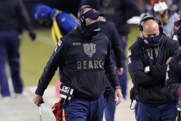 Chicago Bears head coach Matt Nagy is seen on the sidelines during the second half of an NFL football game against the Minnesota Vikings Monday, Nov. 16, 2020, in Chicago. (AP Photo/Nam Y. Huh)