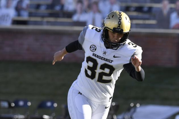 Vanderbilt place kicker Sarah Fuller warms up before the start of an NCAA college football game against Missouri Saturday, Nov. 28, 2020, in Columbia, Mo. (AP Photo/L.G. Patterson)