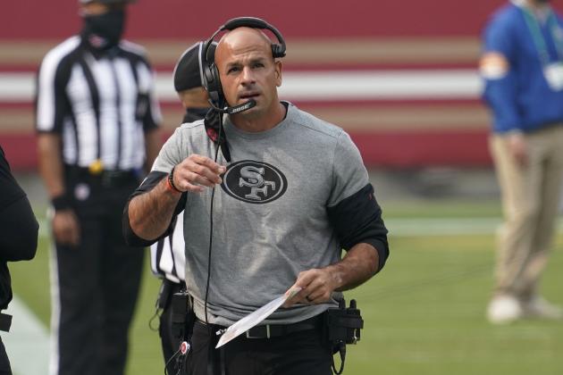San Francisco 49ers defensive coordinator Robert Saleh against the Arizona Cardinals during an NFL football game in Santa Clara, Calif., Sunday, Sept. 13, 2020. (AP Photo/Tony Avelar)