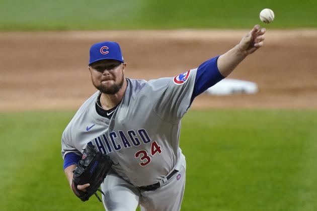Chicago Cubs starting pitcher Jon Lester throws to a Chicago White Sox batter during the first inning of a baseball game in Chicago, Saturday, Sept. 26, 2020. (AP Photo/Nam Y. Huh)