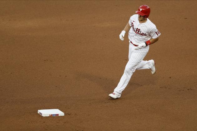 Philadelphia Phillies' J.T. Realmuto plays during a baseball game against the Atlanta Braves, Monday, Aug. 10, 2020, in Philadelphia. (AP Photo/Matt Slocum)